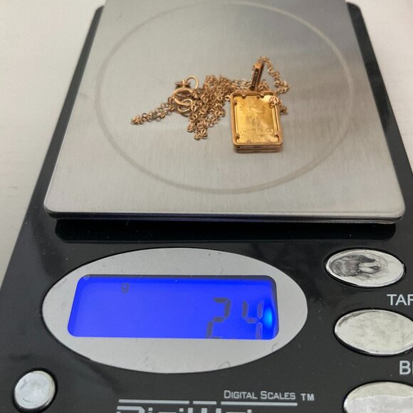 24K pure solid gold disk framed in 14k solid gold necklace - Picture 7 of 7